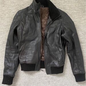 Brown quilted Leather Jacket